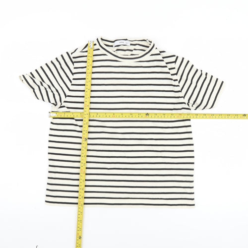 MNG Women’s Black & White Striped Cotton T-Shirt Size S