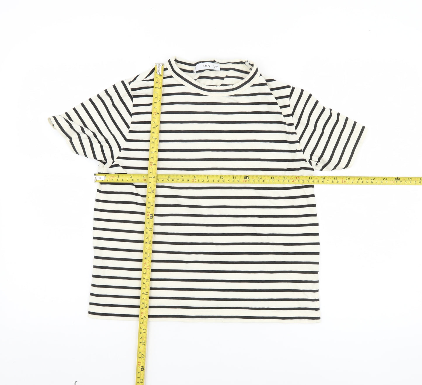 MNG Women’s Black & White Striped Cotton T-Shirt Size S