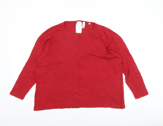 AND/OR Womens Red Linen Blend Long Sleeve Blouse Size 10