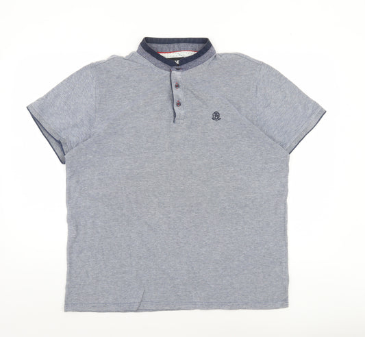 Jacamo Men's Blue XL Collarless Short Sleeve Cotton Polo Shirt