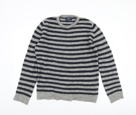 Pull & Bear Men’s Grey Striped Crew Neck Wool Blend Jumper Size M