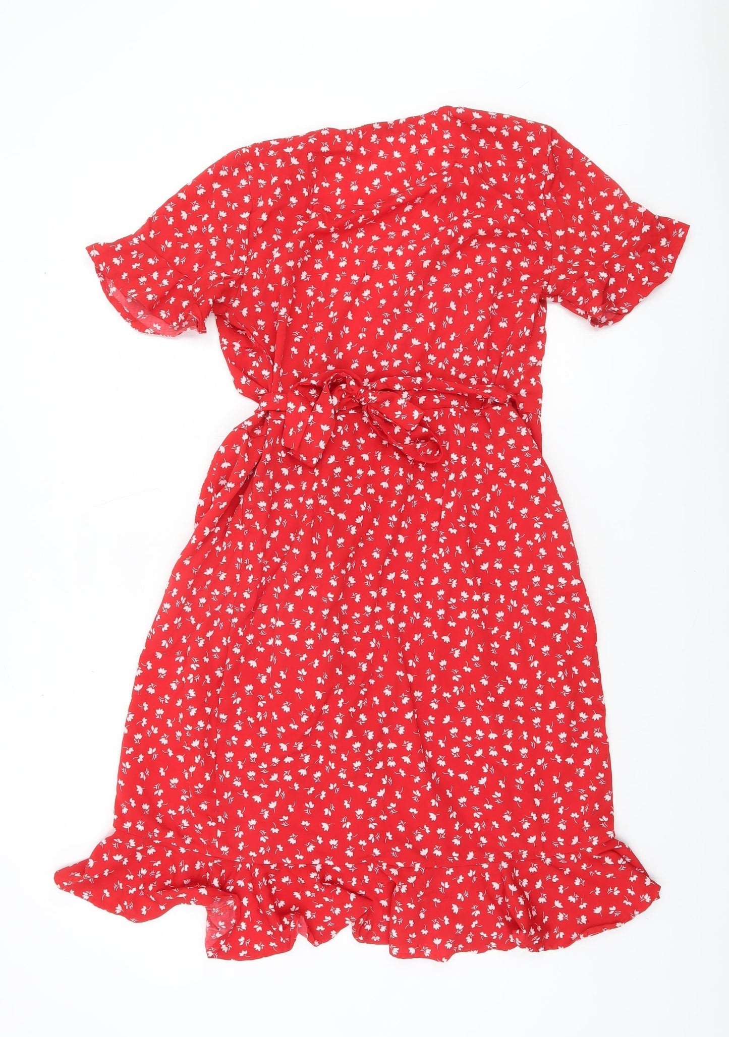 ONLY Women’s Red Floral Wrap Dress Size 8 Short Sleeve Knee Length