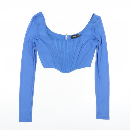 PrettyLittleThing Women Blue Cropped Long Sleeve Zip Blouse UK 6
