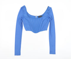 PrettyLittleThing Women Blue Cropped Long Sleeve Zip Blouse UK 6