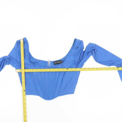 PrettyLittleThing Women Blue Cropped Long Sleeve Zip Blouse UK 6