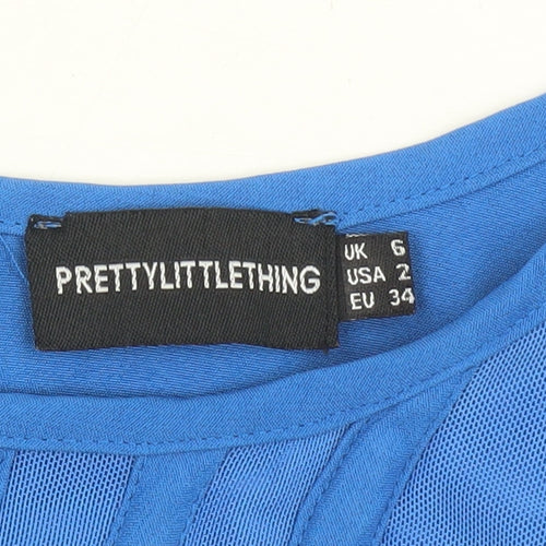 PrettyLittleThing Women Blue Cropped Long Sleeve Zip Blouse UK 6