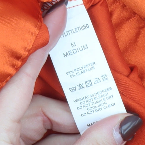 PrettyLittleThing Women Orange Satin Button-Up Shirt M Long Sleeve