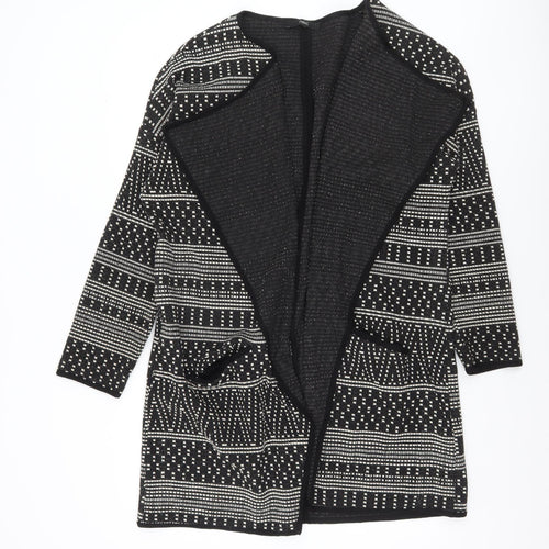 Next Womens Black Geometric Knit Open Jacket Size 10