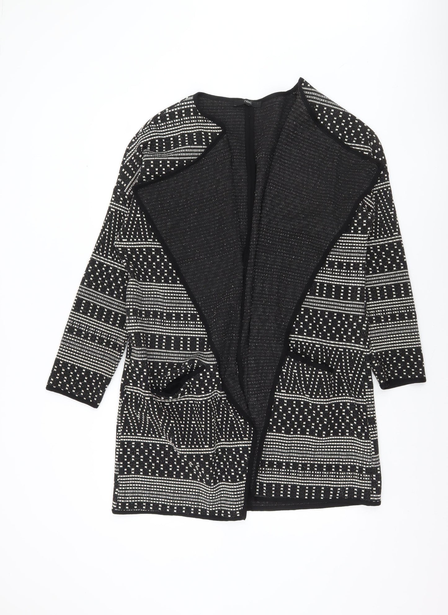Next Womens Black Geometric Knit Open Jacket Size 10