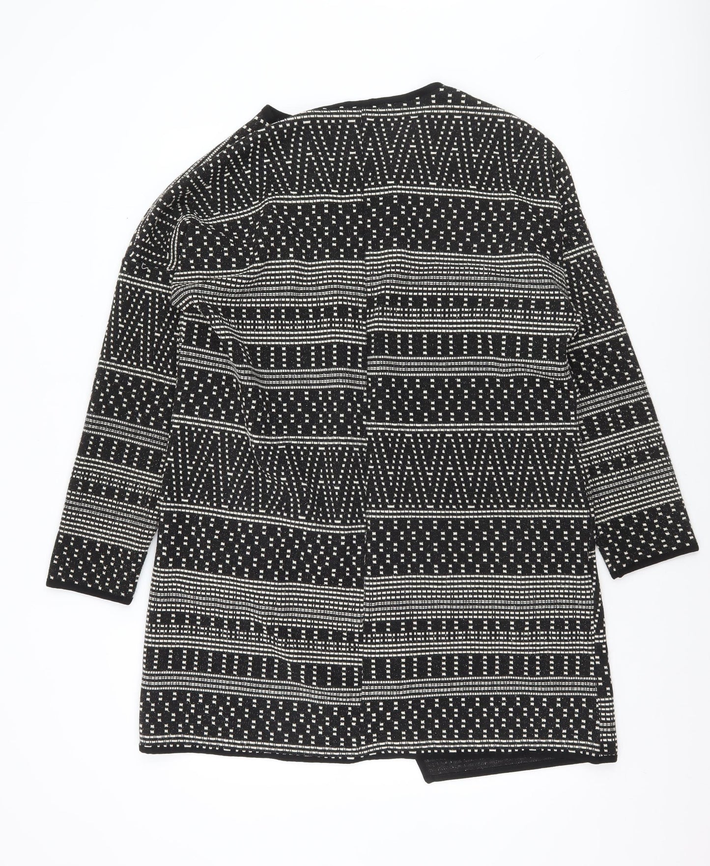 Next Womens Black Geometric Knit Open Jacket Size 10