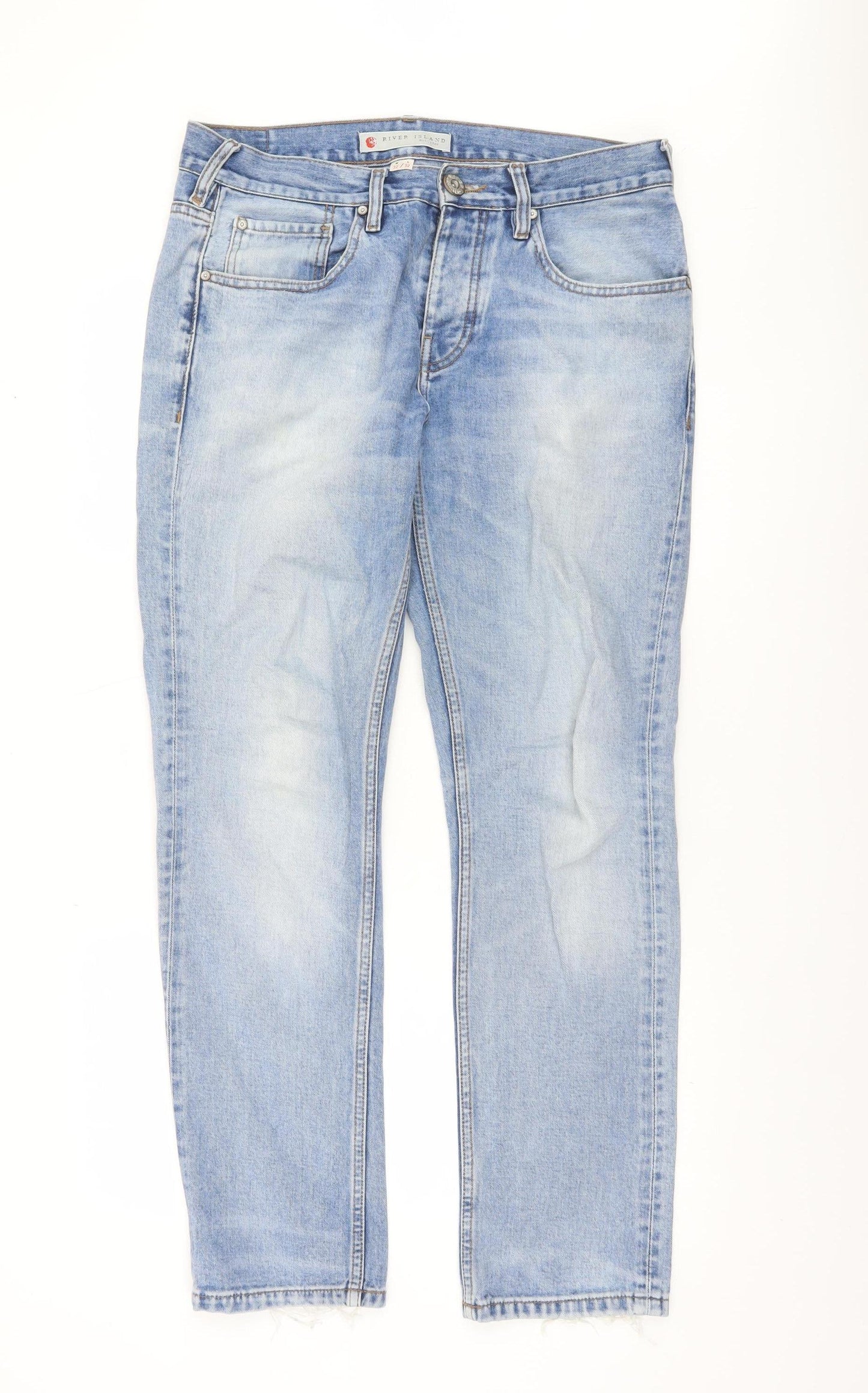 River Island Men's Light Blue Straight Denim Jeans 32x32 Cotton