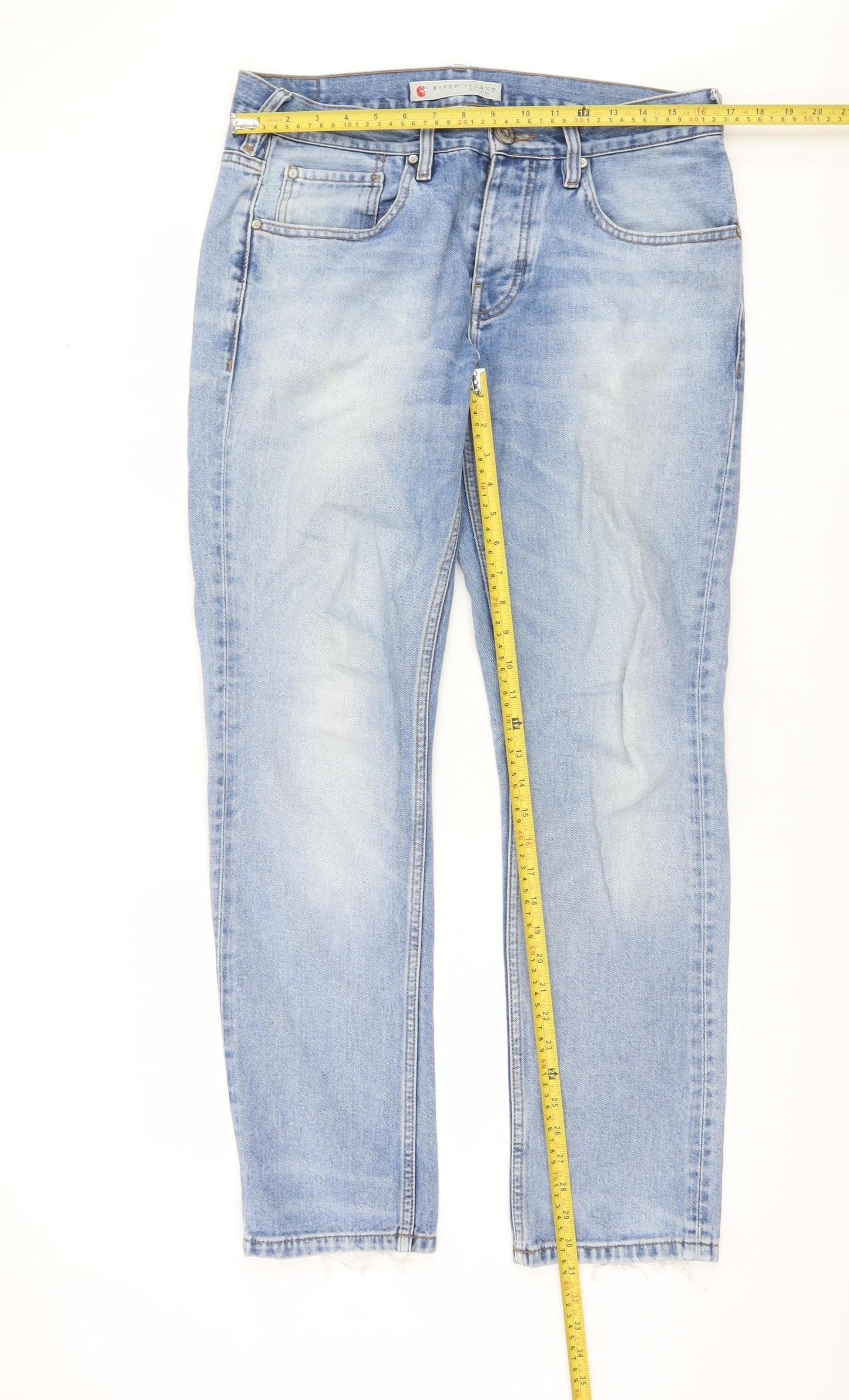 River Island Men's Light Blue Straight Denim Jeans 32x32 Cotton