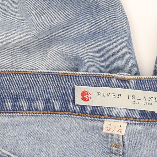 River Island Men's Light Blue Straight Denim Jeans 32x32 Cotton