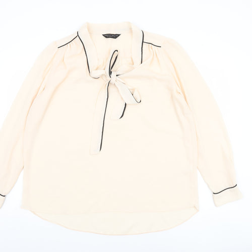 Dorothy Perkins Women's Beige Long Sleeve Tie Neck Tunic Blouse UK 18