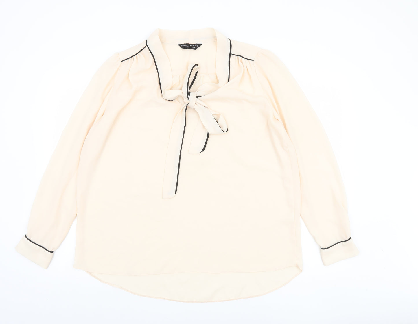 Dorothy Perkins Women's Beige Long Sleeve Tie Neck Tunic Blouse UK 18