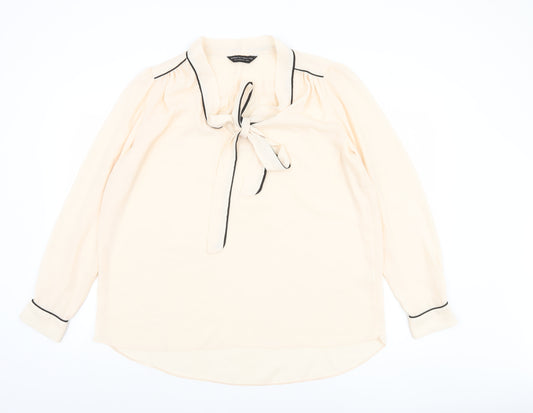 Dorothy Perkins Women's Beige Long Sleeve Tie Neck Tunic Blouse UK 18