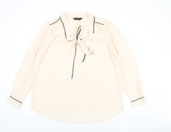 Dorothy Perkins Women's Beige Long Sleeve Tie Neck Tunic Blouse UK 18