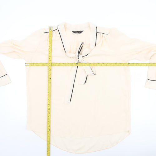 Dorothy Perkins Women's Beige Long Sleeve Tie Neck Tunic Blouse UK 18