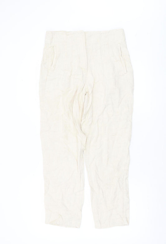 Primark Women Beige Linen Blend Straight Trousers UK 10