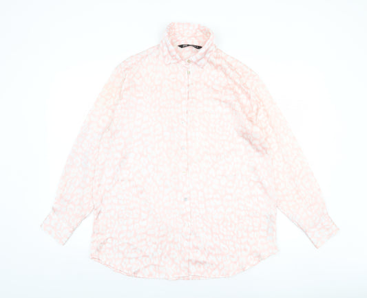 ZARA Womens Pink Animal Print Long Sleeve Button-Up Blouse Size M