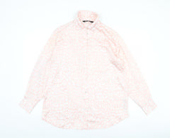 ZARA Womens Pink Animal Print Long Sleeve Button-Up Blouse Size M
