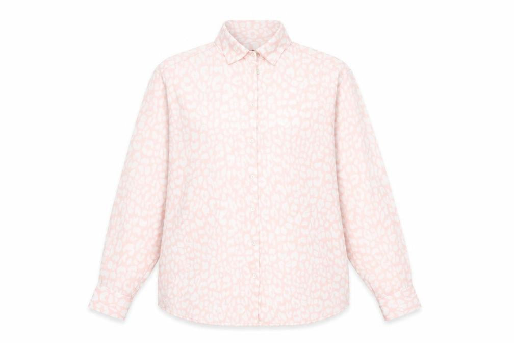 ZARA Womens Pink Animal Print Long Sleeve Button-Up Blouse Size M