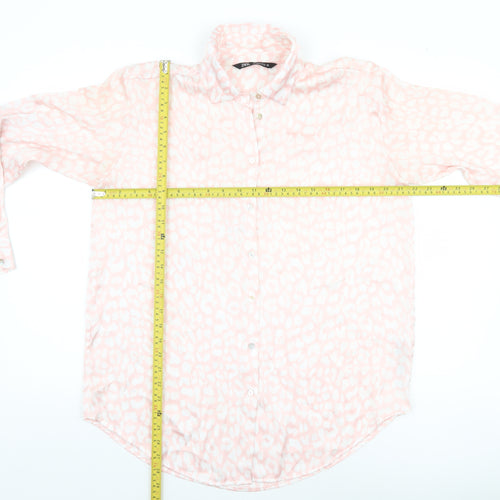 ZARA Womens Pink Animal Print Long Sleeve Button-Up Blouse Size M
