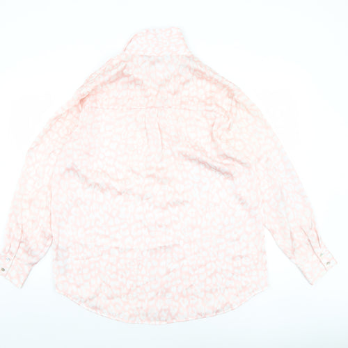 ZARA Womens Pink Animal Print Long Sleeve Button-Up Blouse Size M