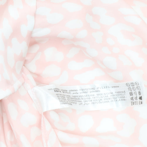 ZARA Womens Pink Animal Print Long Sleeve Button-Up Blouse Size M