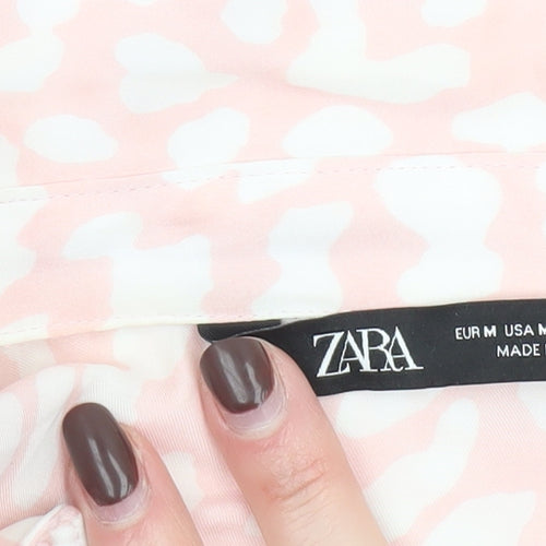 ZARA Womens Pink Animal Print Long Sleeve Button-Up Blouse Size M