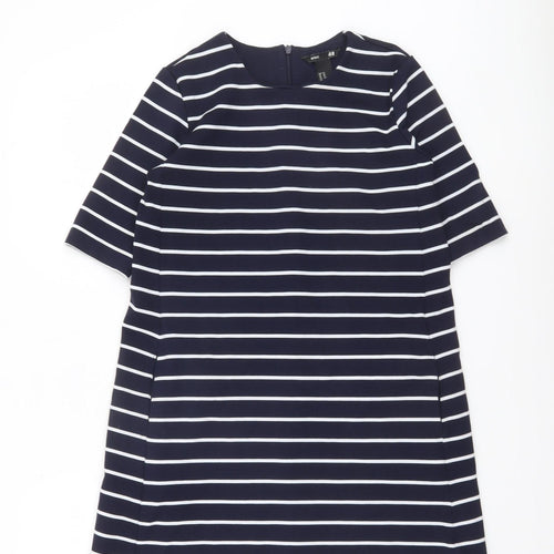 H&M Women Blue White Striped Shift Dress XS
