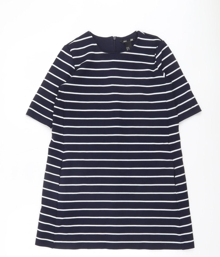 H&M Women Blue White Striped Shift Dress XS