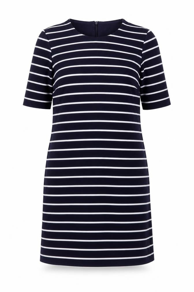 Front view of H&M Women Blue White Striped Shift Dress XS