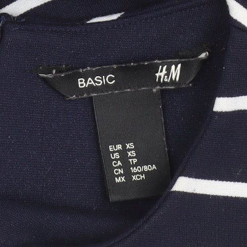 H&M Women Blue White Striped Shift Dress XS