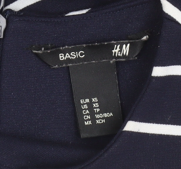 H&M Women Blue White Striped Shift Dress XS