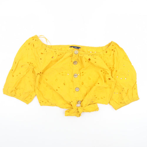 Alk Casual Women’s Yellow Off Shoulder Cropped Cotton Blouse Size 10