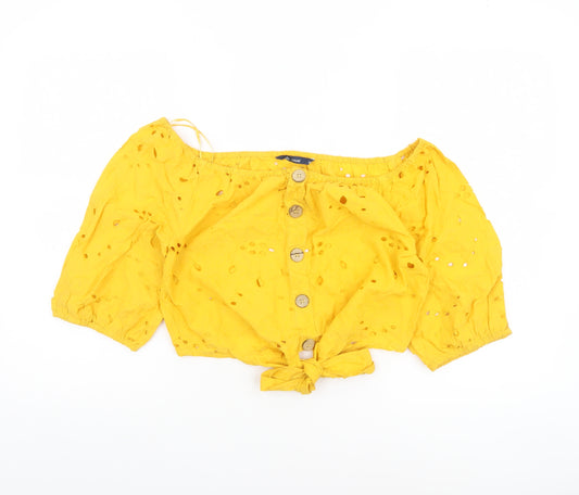 Alk Casual Women’s Yellow Off Shoulder Cropped Cotton Blouse Size 10