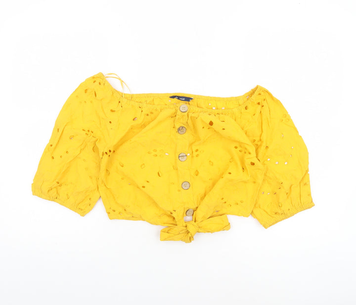 Alk Casual Women’s Yellow Off Shoulder Cropped Cotton Blouse Size 10