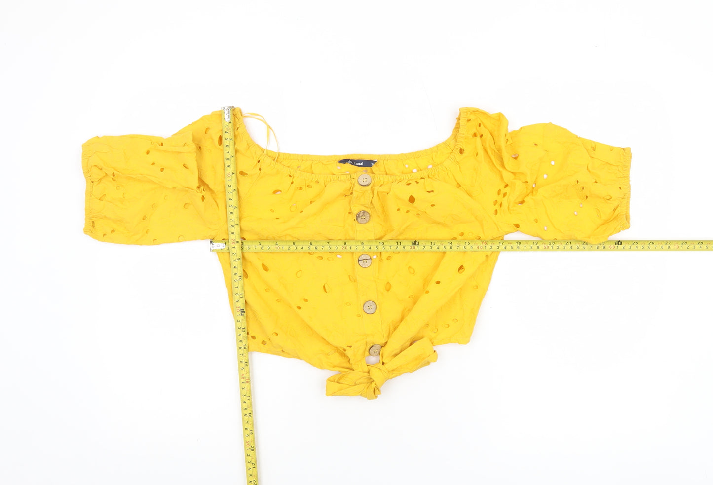 Alk Casual Women’s Yellow Off Shoulder Cropped Cotton Blouse Size 10