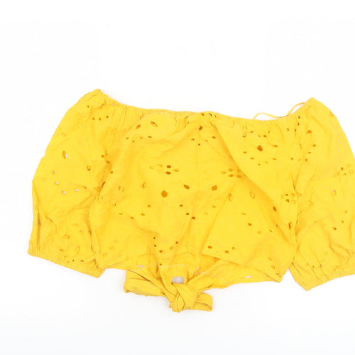 Alk Casual Women’s Yellow Off Shoulder Cropped Cotton Blouse Size 10