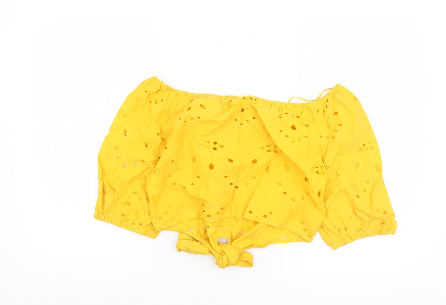 Alk Casual Women’s Yellow Off Shoulder Cropped Cotton Blouse Size 10