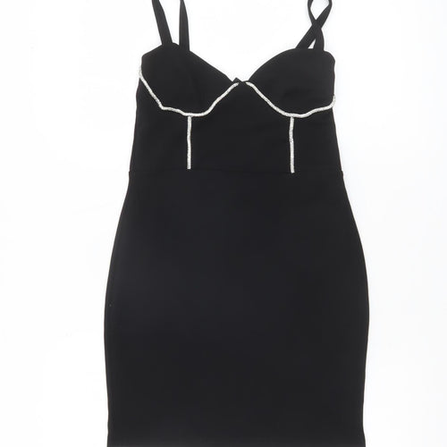 Boohoo Women’s Black Size 8 Bodycon Beaded Short Party Dress