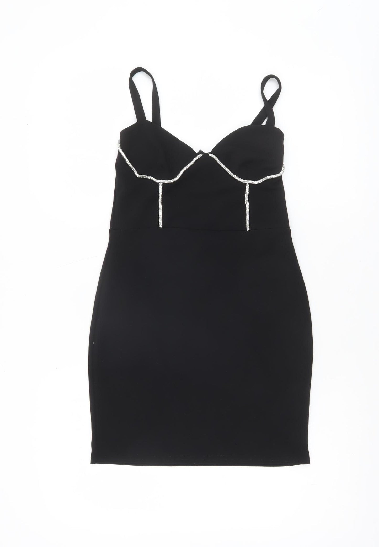 Boohoo Women’s Black Size 8 Bodycon Beaded Short Party Dress
