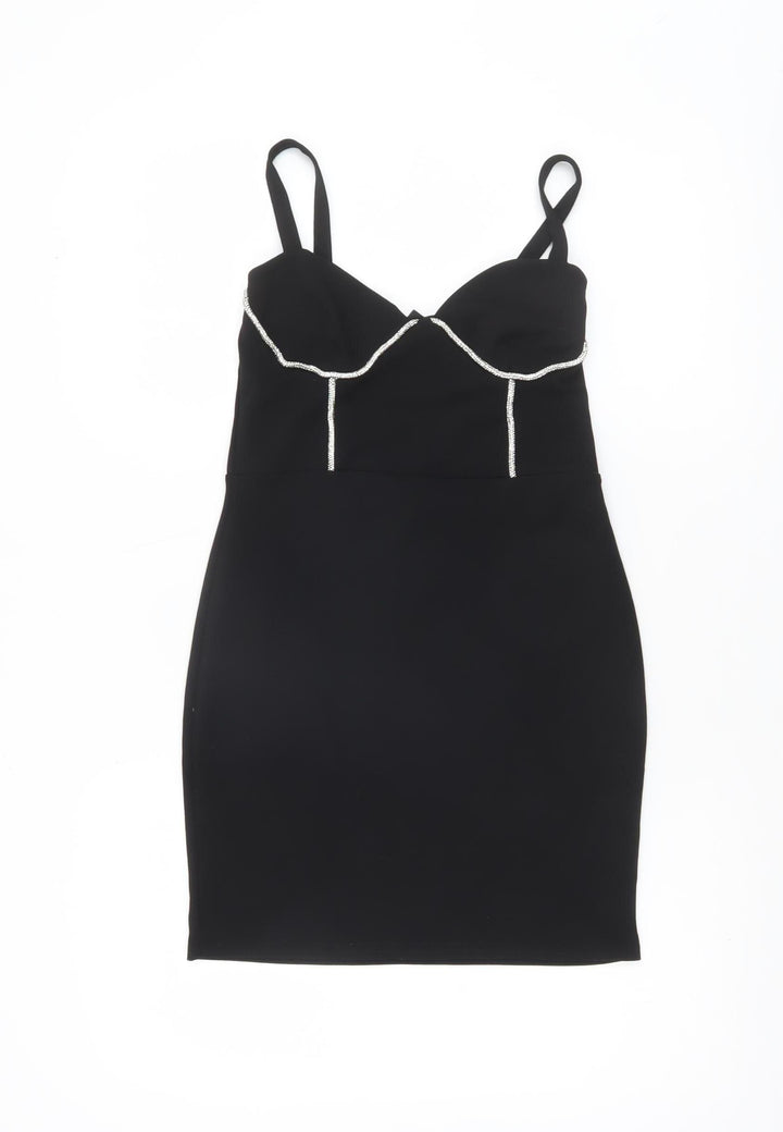 Boohoo Women’s Black Size 8 Bodycon Beaded Short Party Dress