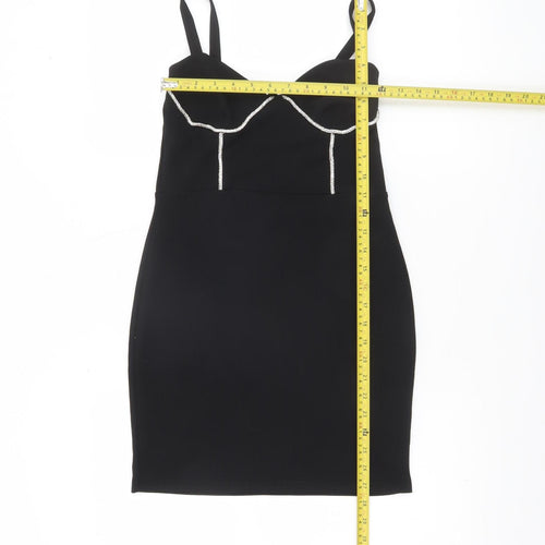 Boohoo Women’s Black Size 8 Bodycon Beaded Short Party Dress