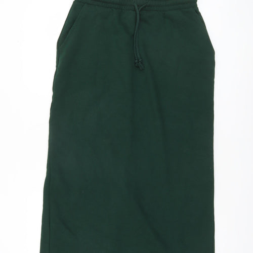 Zara Women Green Midi Straight Skirt Size 14 Elastic Waist