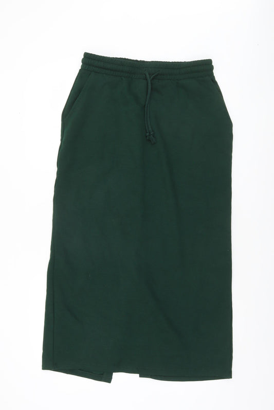 Zara Women Green Midi Straight Skirt Size 14 Elastic Waist