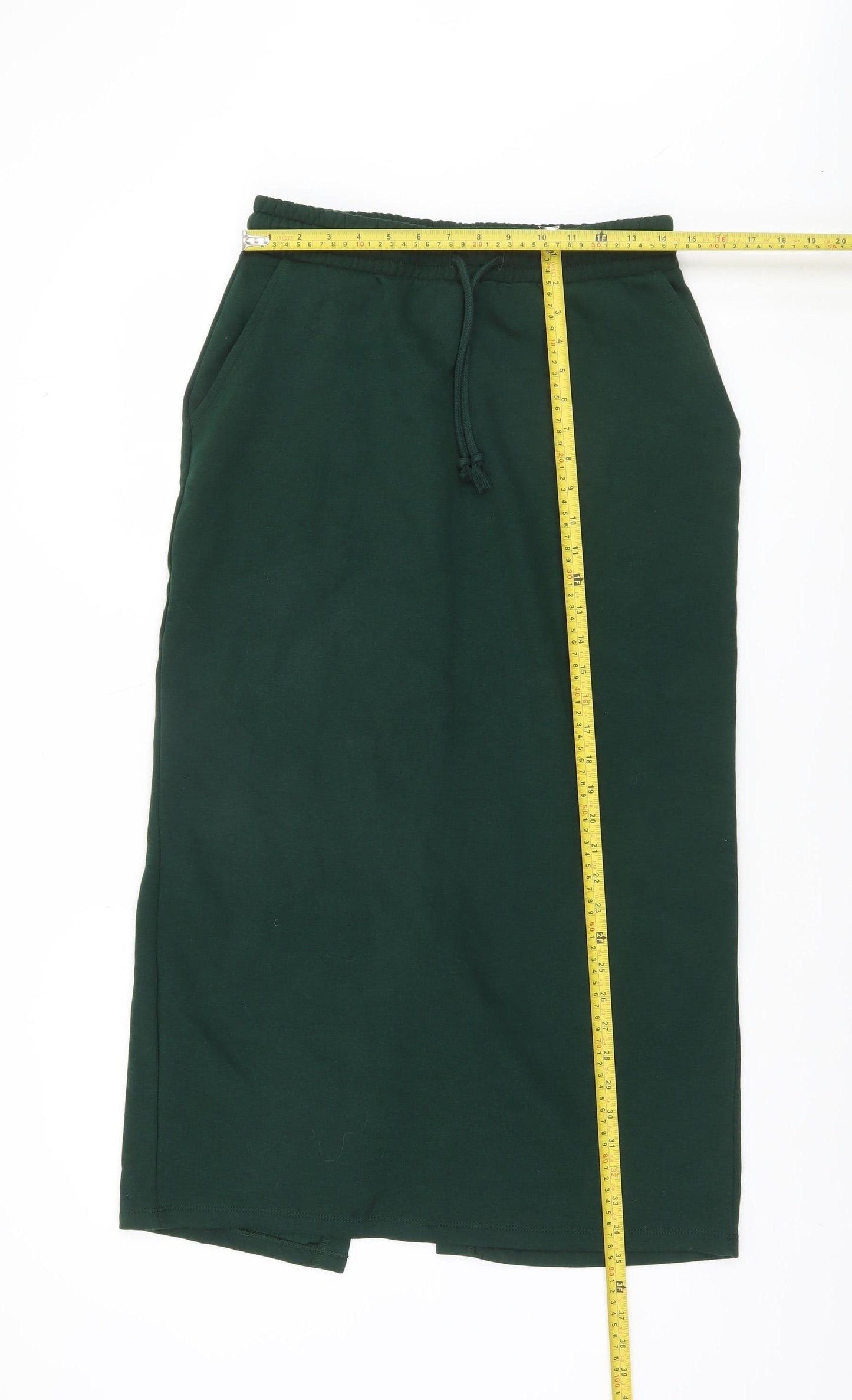 Zara Women Green Midi Straight Skirt Size 14 Elastic Waist