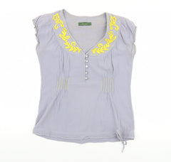 Komodo Womens Grey Embroidered Cotton Tunic Blouse M