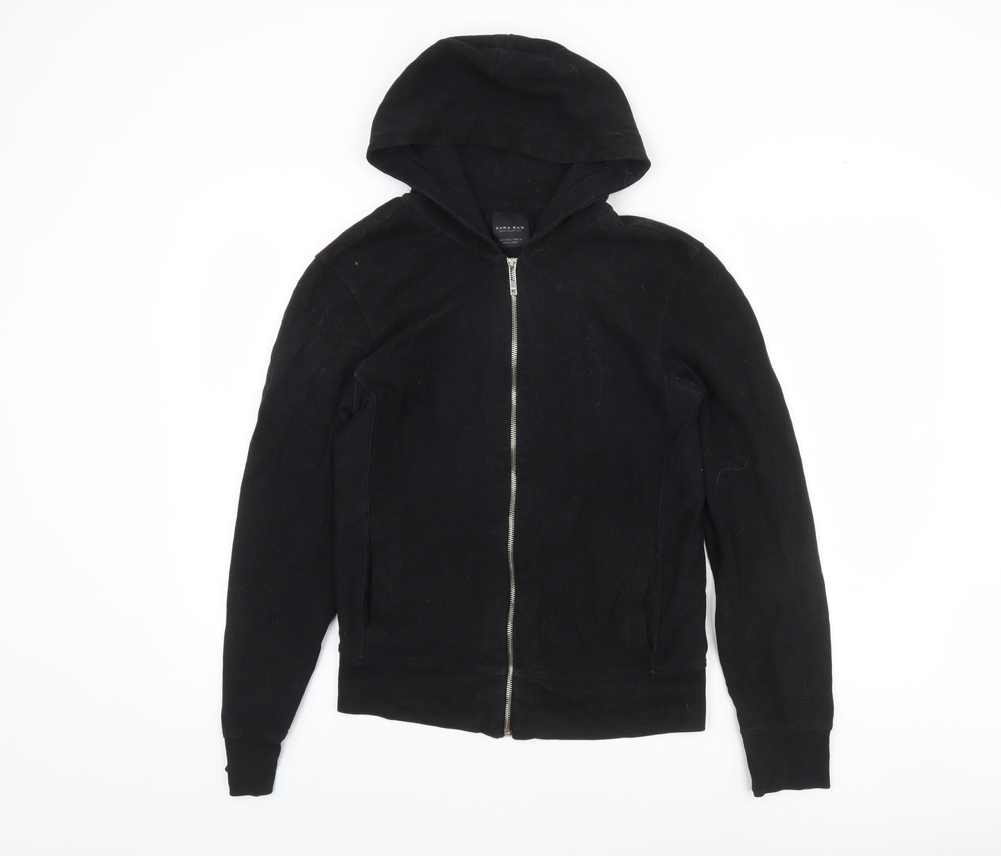 Zara Man Black Full Zip Hoodie Men’s Size S Cotton Blend